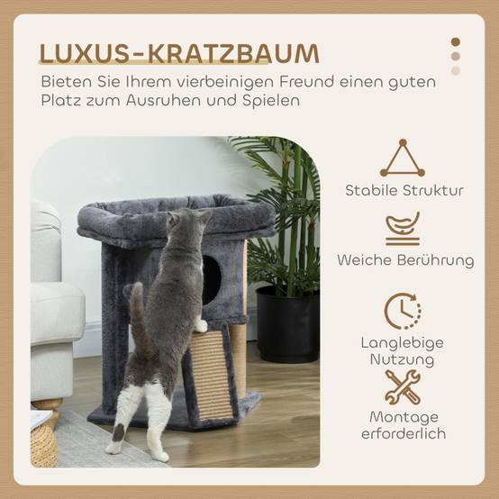 Arbre à chat bois peluche pour chats repos et jeu avec griffoir 40x40x57cm gris foncé - ComfortXL Outdoor Living - Image 3