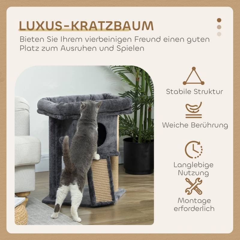 Arbre à chat bois peluche pour chats repos et jeu avec griffoir 40x40x57cm gris foncé - ComfortXL Outdoor Living - Image 3