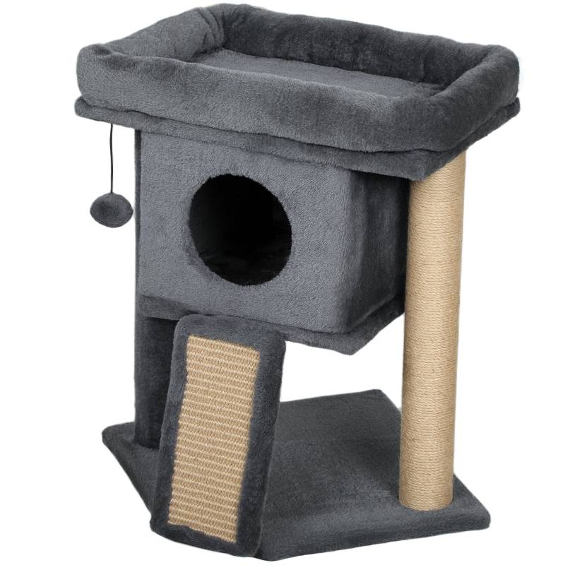 Arbre à chat bois peluche pour chats repos et jeu avec griffoir 40x40x57cm gris foncé - ComfortXL Outdoor Living - Image 2