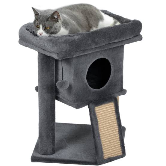 Arbre à chat bois peluche pour chats repos et jeu avec griffoir 40x40x57cm gris foncé - ComfortXL Outdoor Living - Image 7