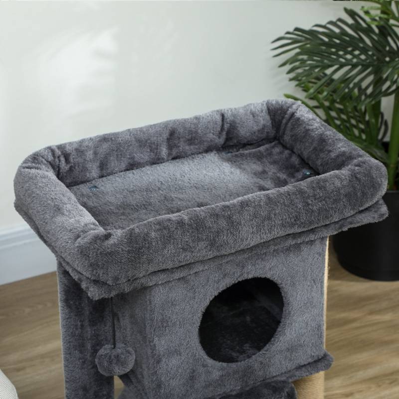 Arbre à chat bois peluche pour chats repos et jeu avec griffoir 40x40x57cm gris foncé - ComfortXL Outdoor Living - Image 6