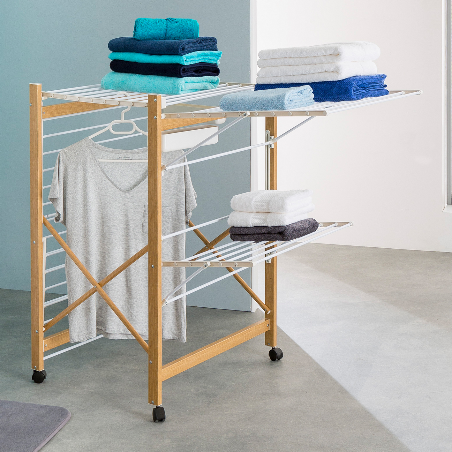 Séchoir à linge pliable DELUXE capacité 27M blanc et effet bois - Image 3