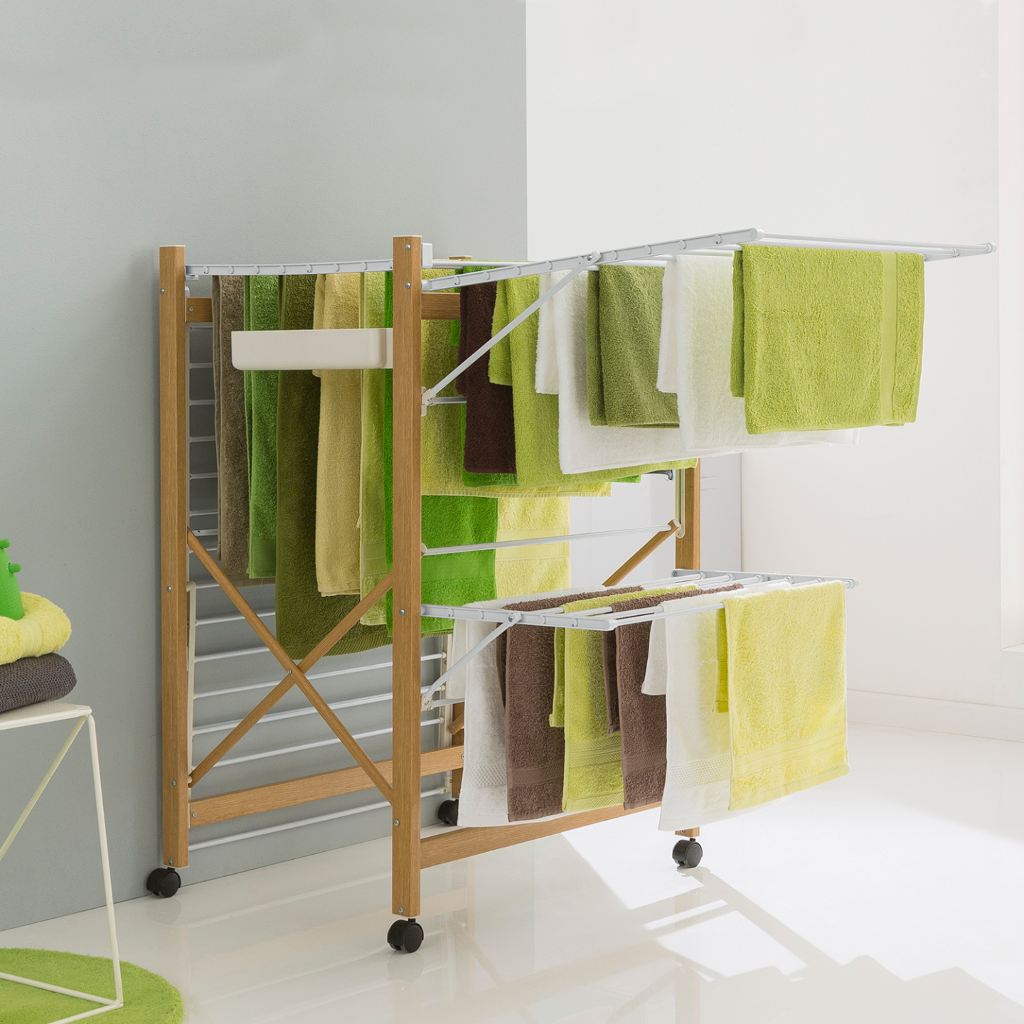 Séchoir à linge pliable DELUXE capacité 27M blanc et effet bois - Image 6