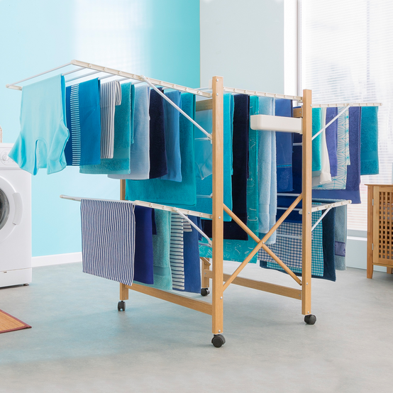 Séchoir à linge pliable DELUXE capacité 27M blanc et effet bois - Image 1