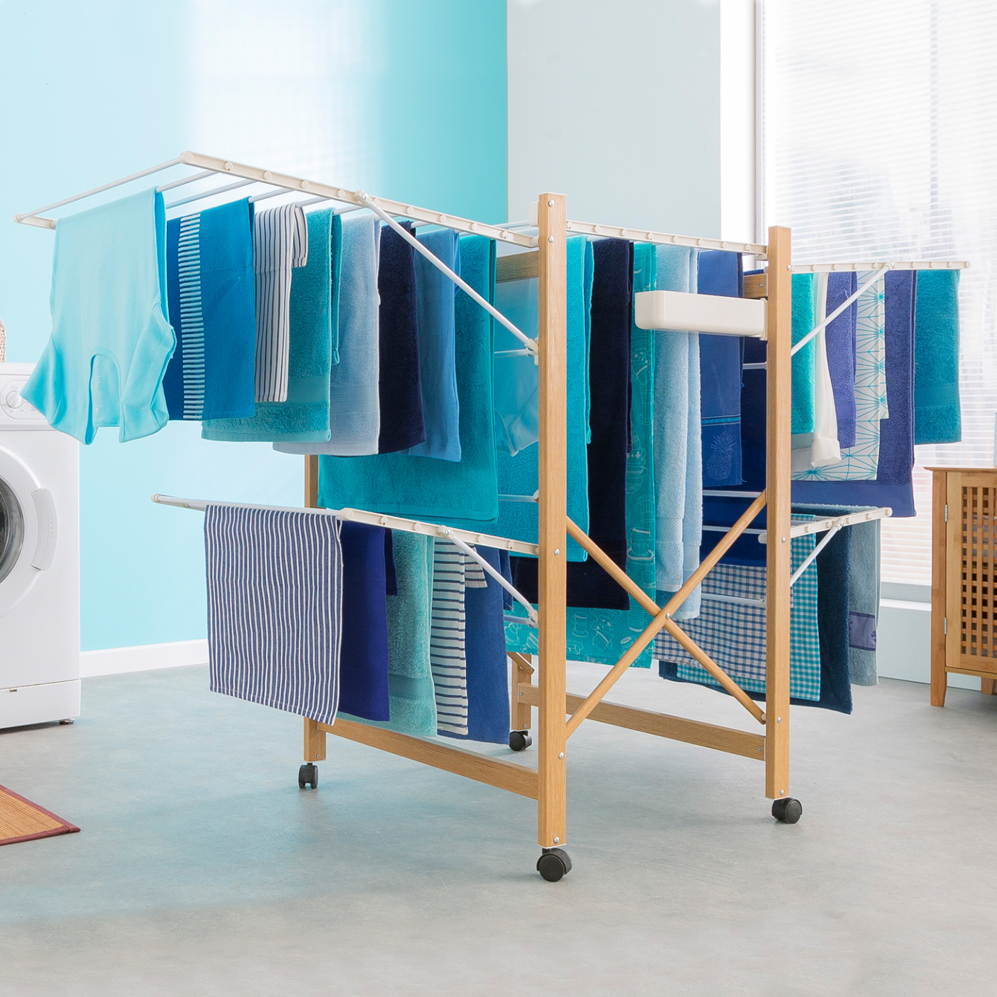 Séchoir à linge pliable DELUXE capacité 27M blanc et effet bois - Image 1