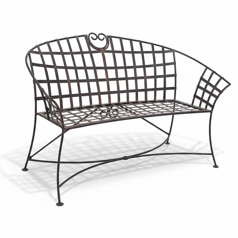 La Grande Prairie - Banc de Jardin en Fer Plein Marron Vieilli à Motif Quadrillé 130x57x83cm