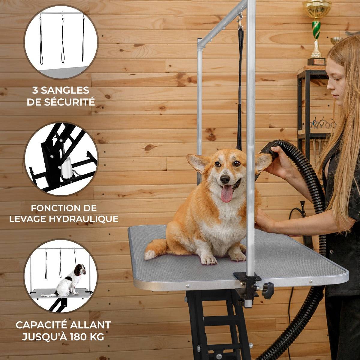 Monstershop - Table Noire de Toilettage Hydraulique avec Plateau Gris - Monstershop - Imagen 2