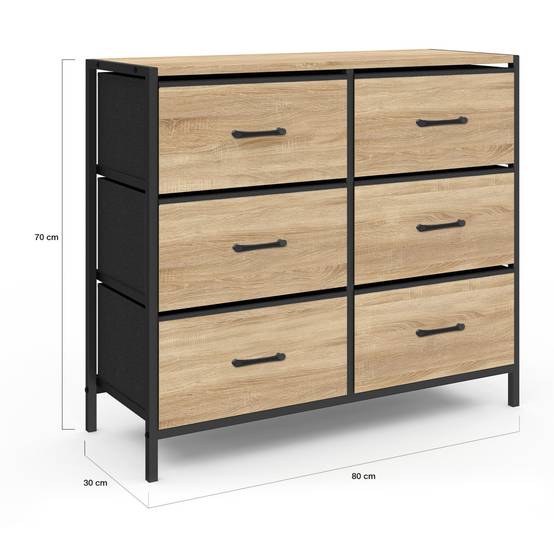 Commode 6 tiroirs en tissu UTAH 80 cm meuble de rangement design industriel - Image 5