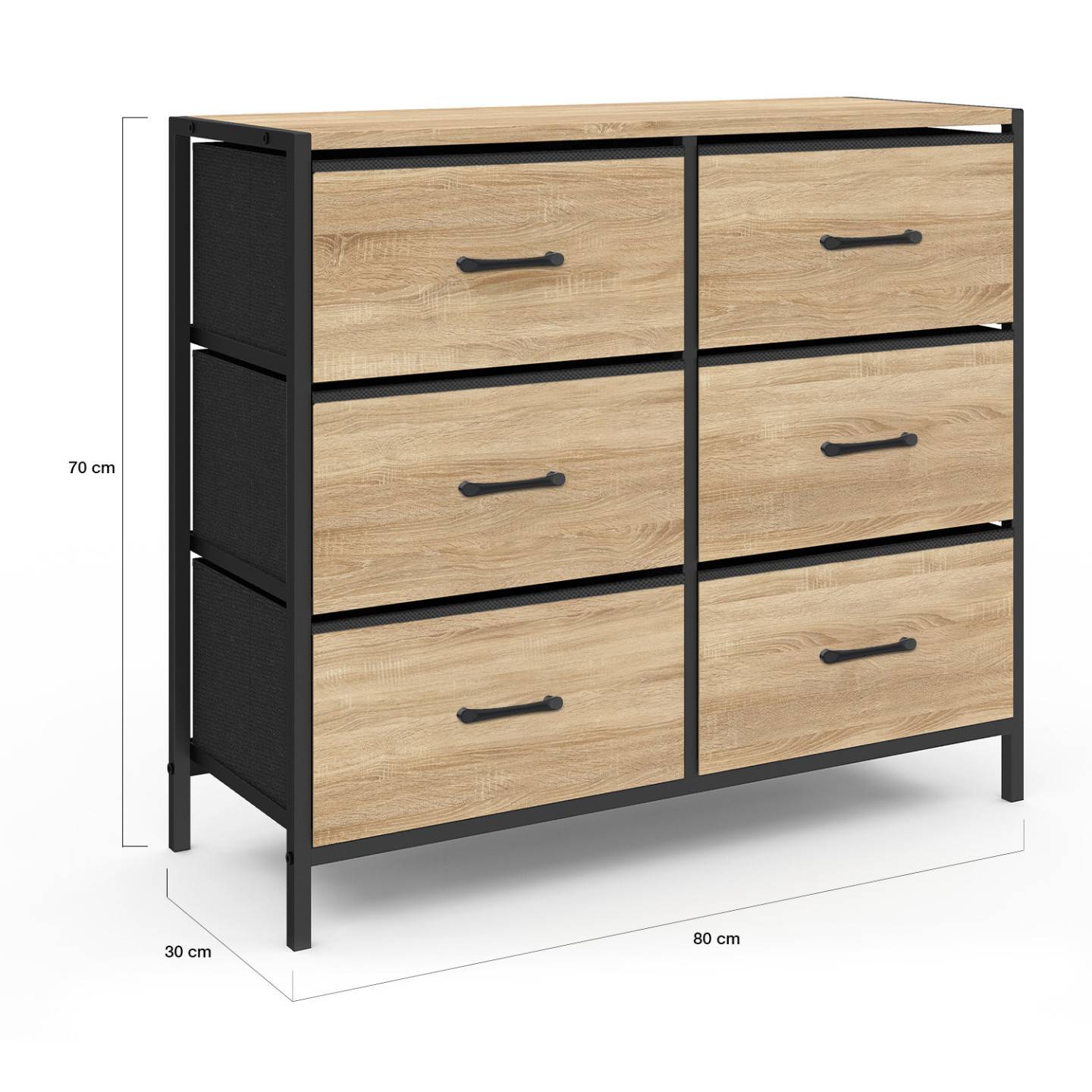 Commode 6 tiroirs en tissu UTAH 80 cm meuble de rangement design industriel - Image 5