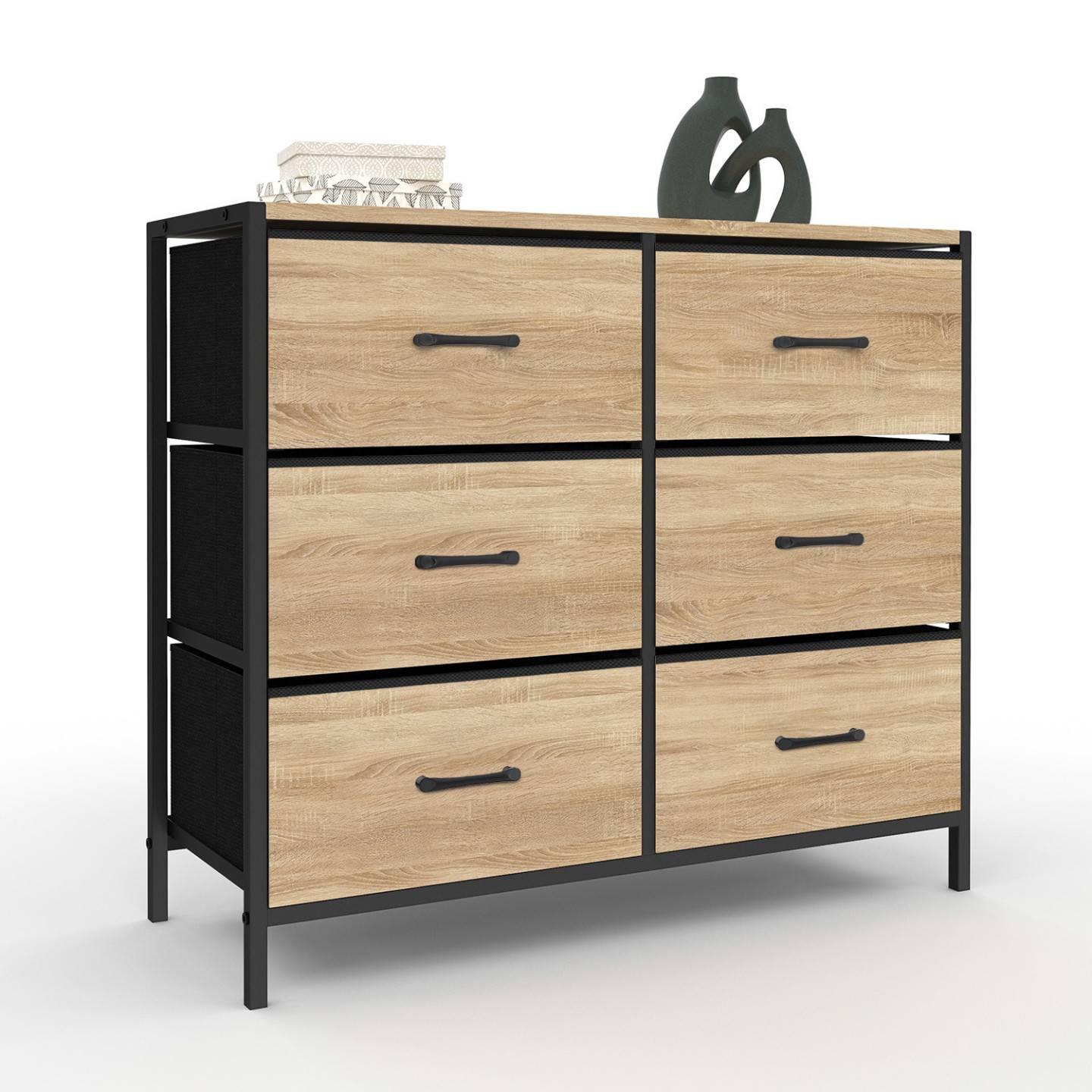 Commode 6 tiroirs en tissu UTAH 80 cm meuble de rangement design industriel - Image 2