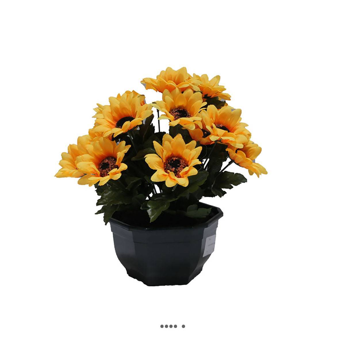 Artificielles - Composition fleurs artificielles cimetière vasque mini tournesols H27 cm D27 cm Jaune - couleur: Jaune - Imagen 2
