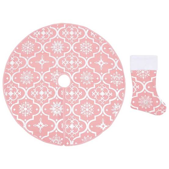 Jupe de sapin de Noël - Robe de sapin - Tapis de sapin de luxe avec chaussette Rose 150 cm Tissu - Image 1