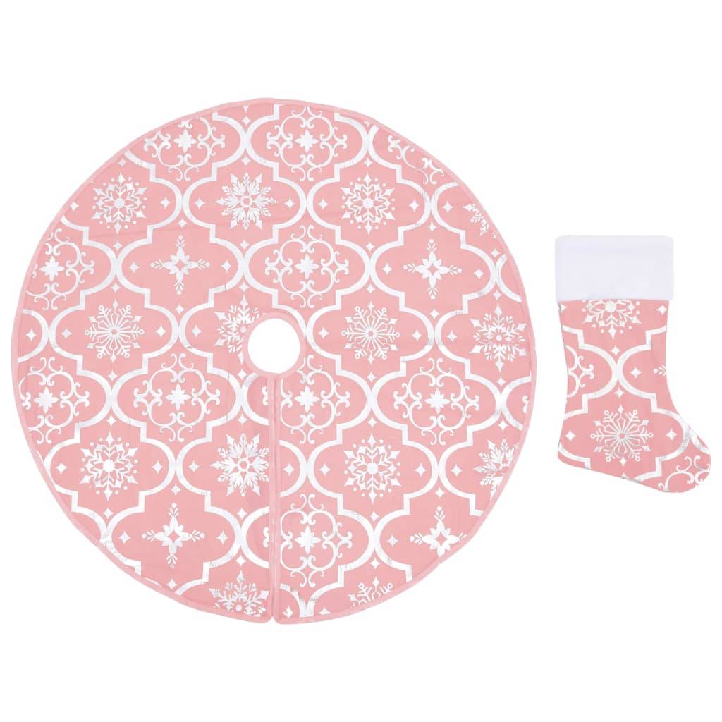 Jupe de sapin de Noël - Robe de sapin - Tapis de sapin de luxe avec chaussette Rose 150 cm Tissu - Image 1