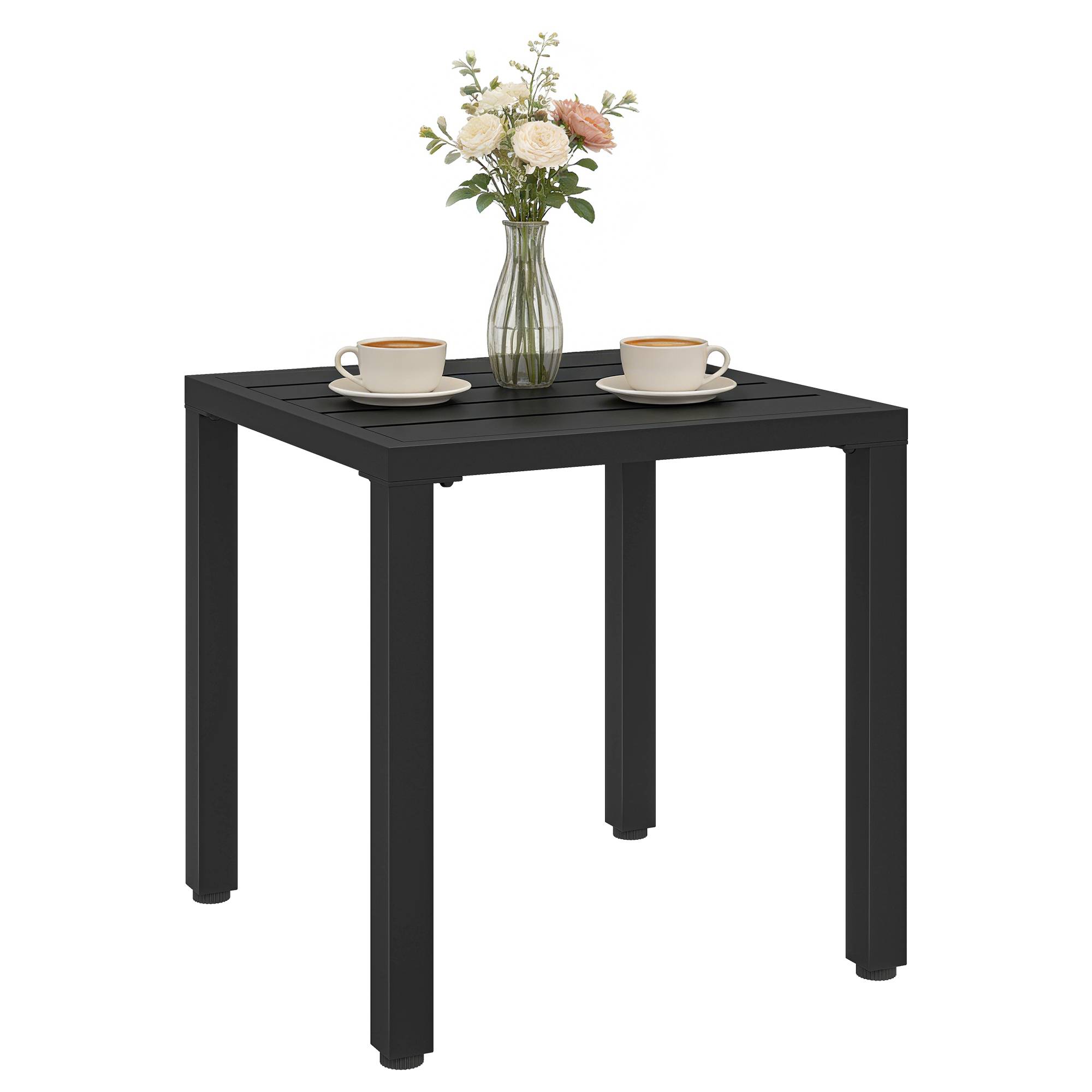 Table de jardin carrée, table de terrasse, cadre en métal, intérieur et extérieur, pour balcon, porche, patio, noir