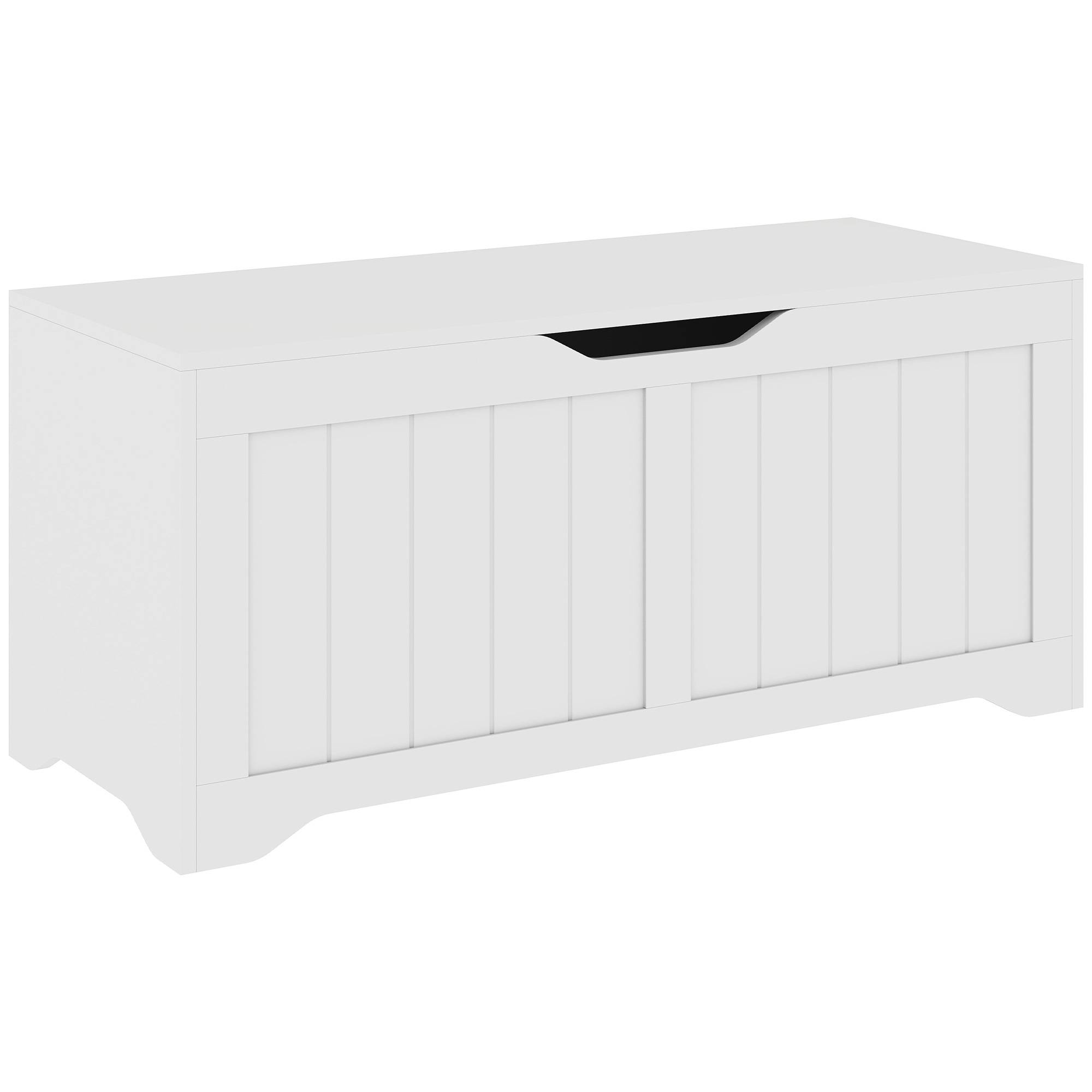 Coffre de Rangement 136 L, Banc Coffre avec 2 Charnières de Sécurité et Design Sans Poignée, 100 x 40 x 45 cm, Blanc - Image 2