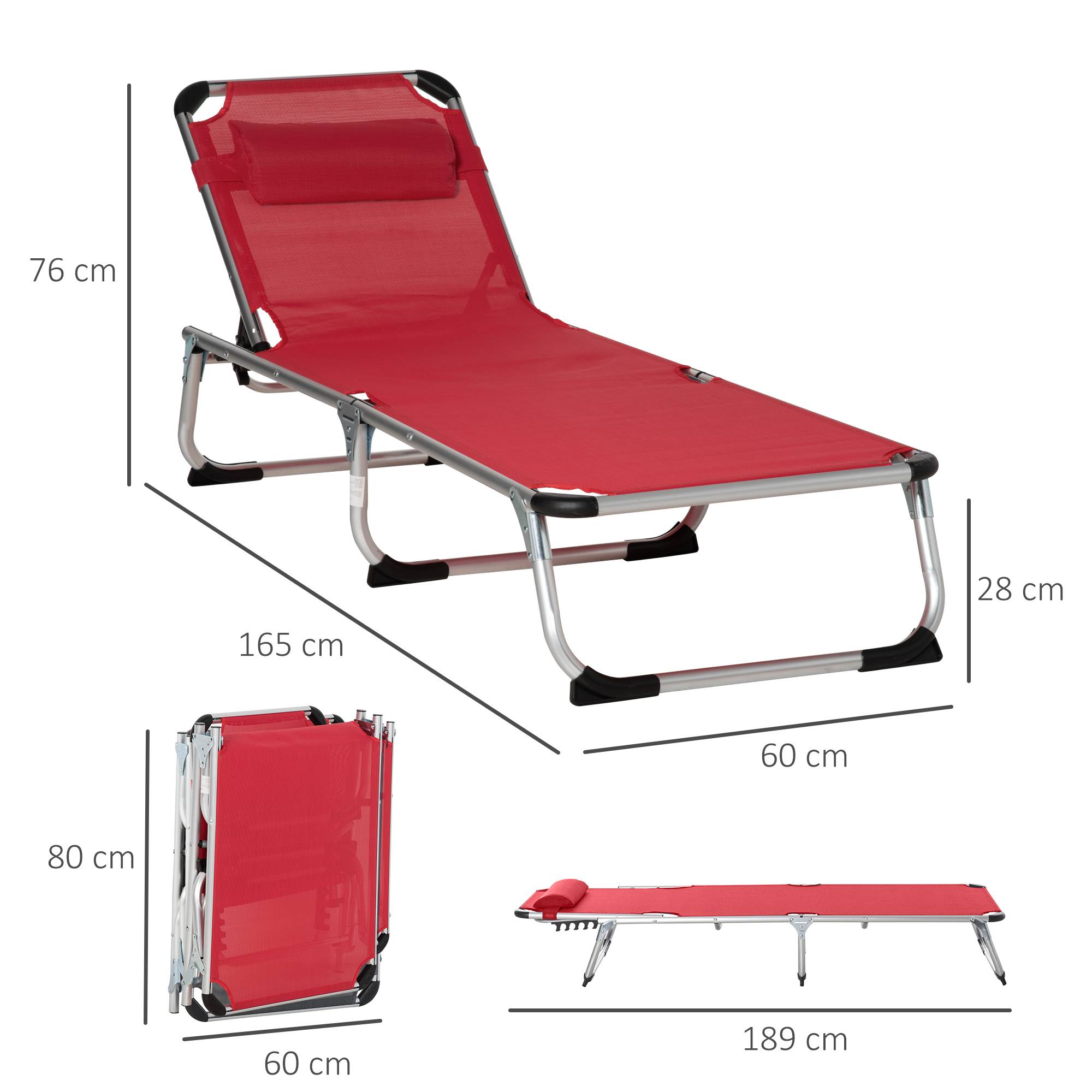 Bain de soleil pliant en aluminium pour jardin et terrasse dossier inclinable rouge - ComfortXL Outdoor Living - Image 5