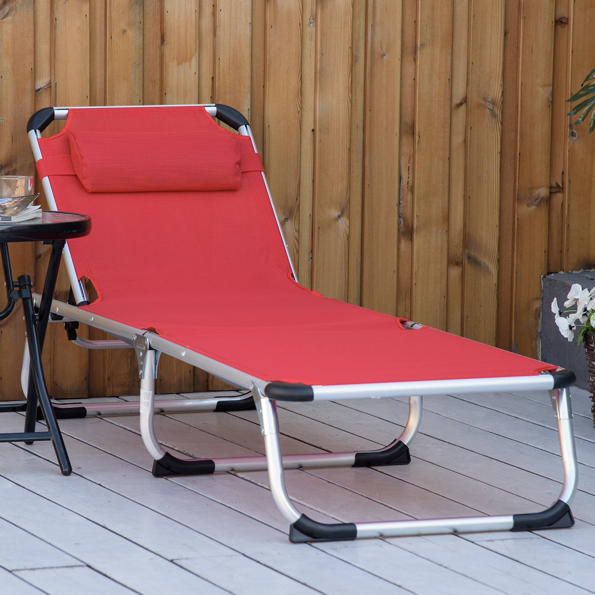 Bain de soleil pliant en aluminium pour jardin et terrasse dossier inclinable rouge - ComfortXL Outdoor Living - Image 4