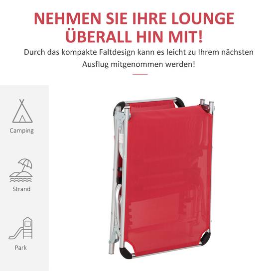 Bain de soleil pliant en aluminium pour jardin et terrasse dossier inclinable rouge - ComfortXL Outdoor Living - Image 6