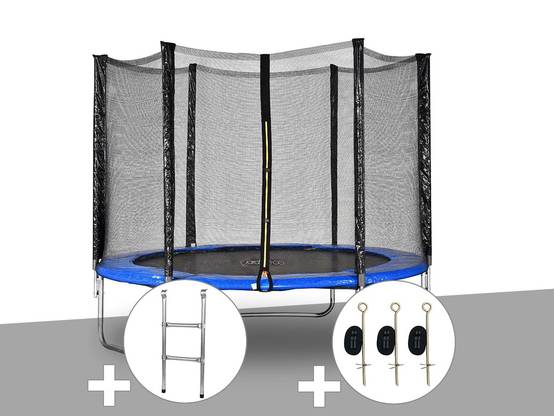 Jardideco - Kit trampoline Jardideco Atlas Ø 2,44 m Bleu + Echelle + Kit d'ancrage
