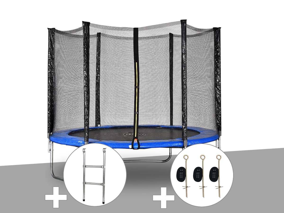 Jardideco - Kit trampoline Jardideco Atlas Ø 2,44 m Bleu + Echelle + Kit d'ancrage