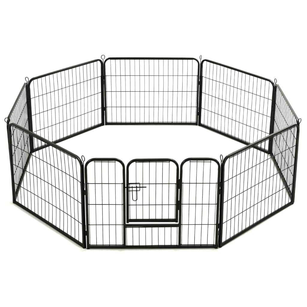 Helloshop26 - Parc pour chiens 8 panneaux acier 60 x 80 cm enclos pour chiens noir - Imagen 4