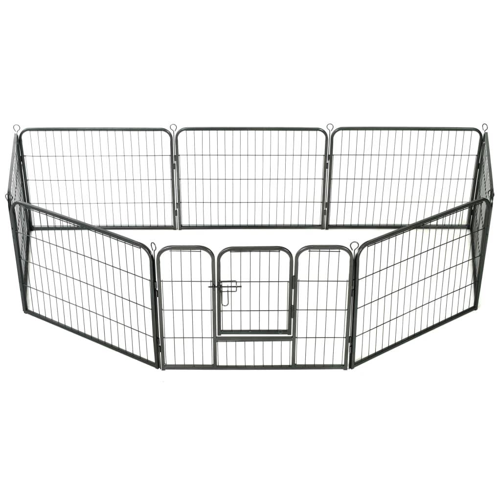 Helloshop26 - Parc pour chiens 8 panneaux acier 60 x 80 cm enclos pour chiens noir - Imagen 3