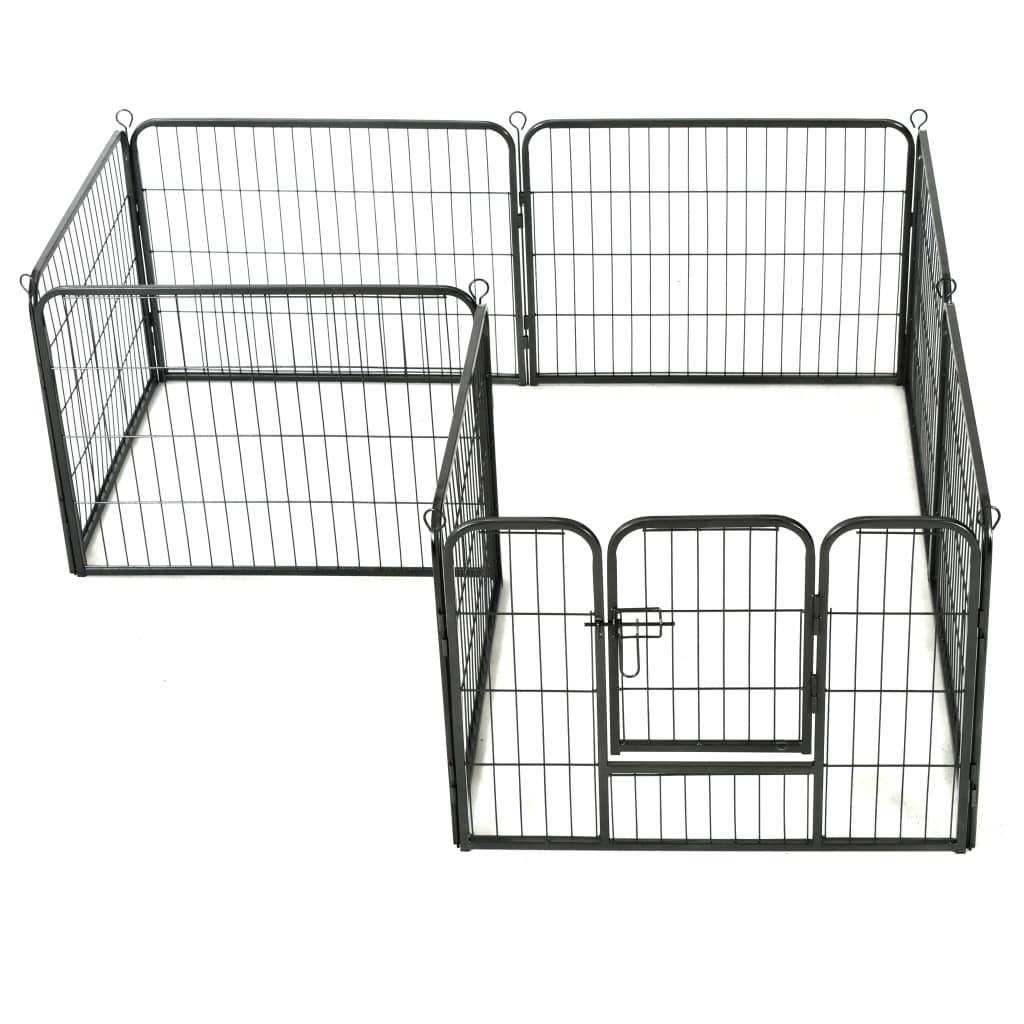 Helloshop26 - Parc pour chiens 8 panneaux acier 60 x 80 cm enclos pour chiens noir - Imagen 1