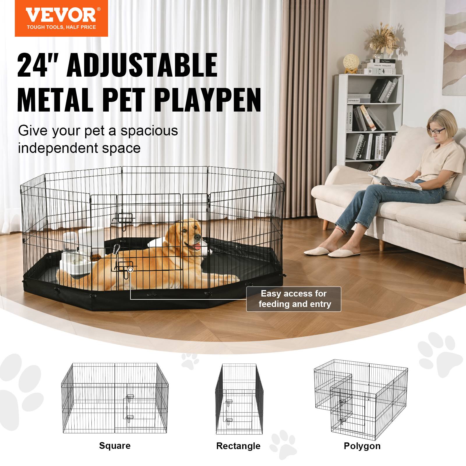 VEVOR Parc chien 61 cm, 8 panneaux pliants métal. Avec tapis, pour petit/moyen animaux. Intérieur/extérieur. - Image 2