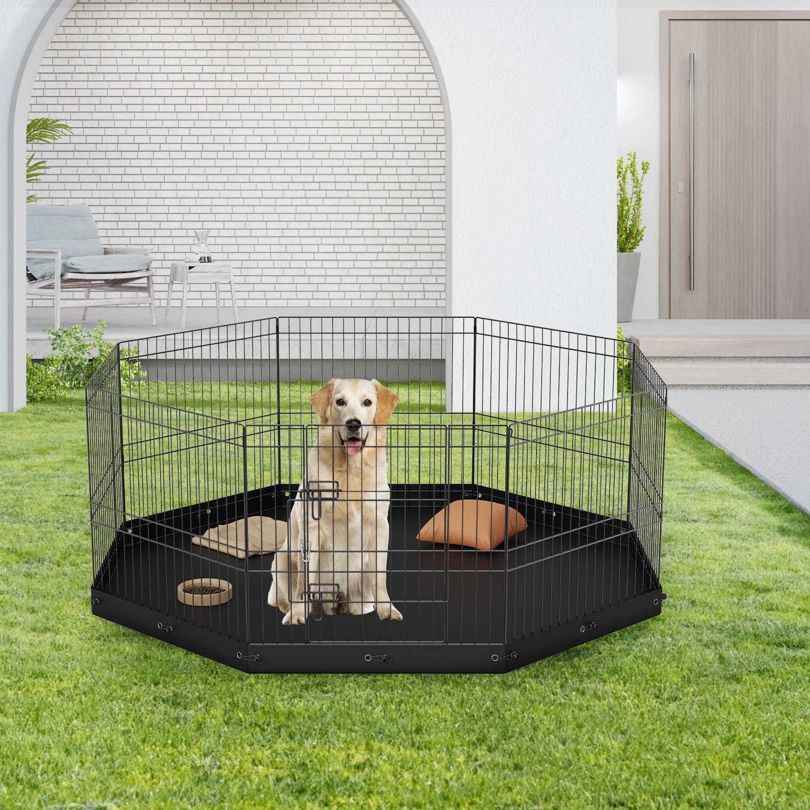 VEVOR Parc chien 61 cm, 8 panneaux pliants métal. Avec tapis, pour petit/moyen animaux. Intérieur/extérieur. - Image 8