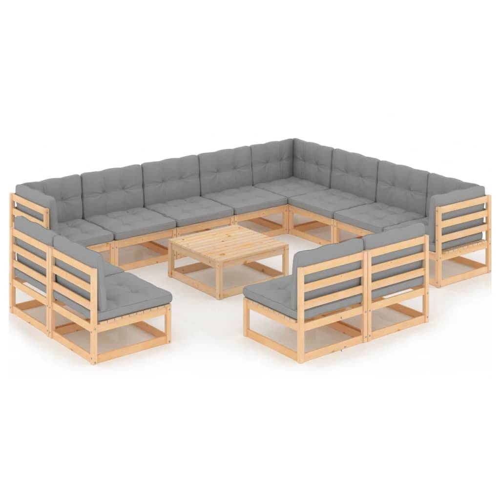 Helloshop26 - Salon de jardin meuble d'extérieur ensemble de mobilier 13 pièces avec coussins bois de pin massif - Imagen 1