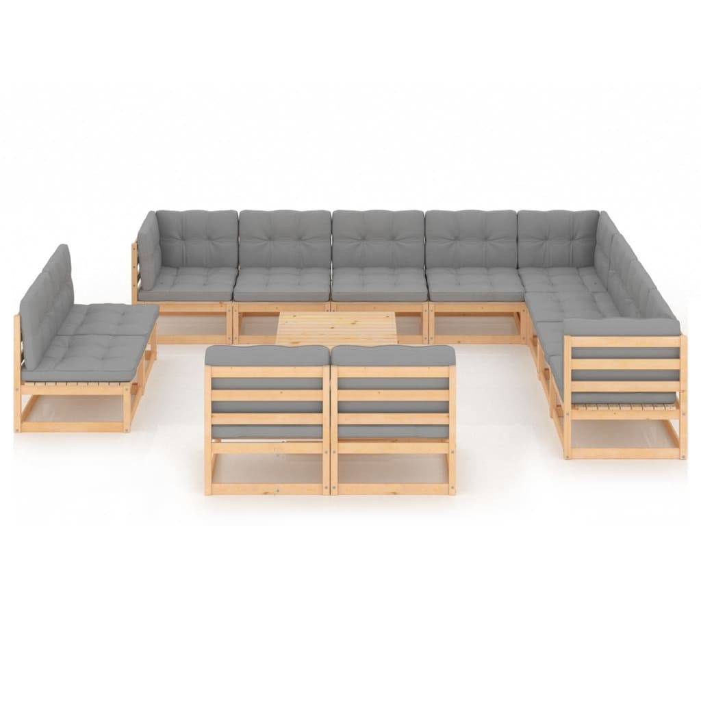Helloshop26 - Salon de jardin meuble d'extérieur ensemble de mobilier 13 pièces avec coussins bois de pin massif - Imagen 2