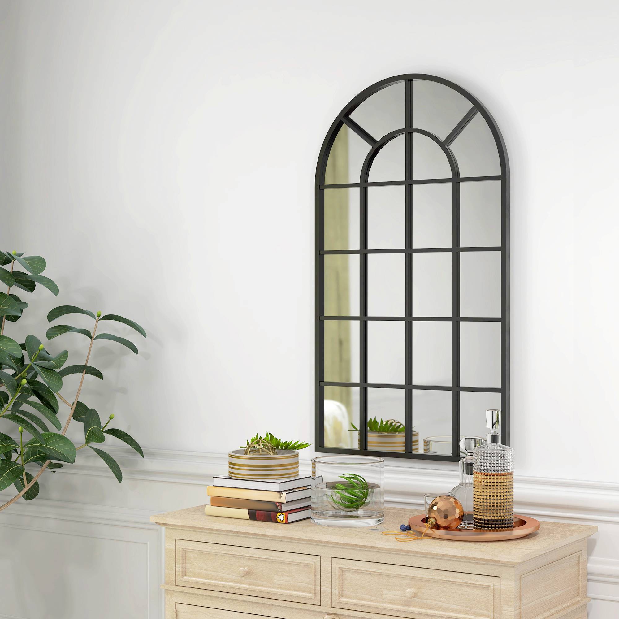 Sans Marque - Miroir verrière arche style industriel fenêtre arcade métal 110x65 cm noir - Image 4