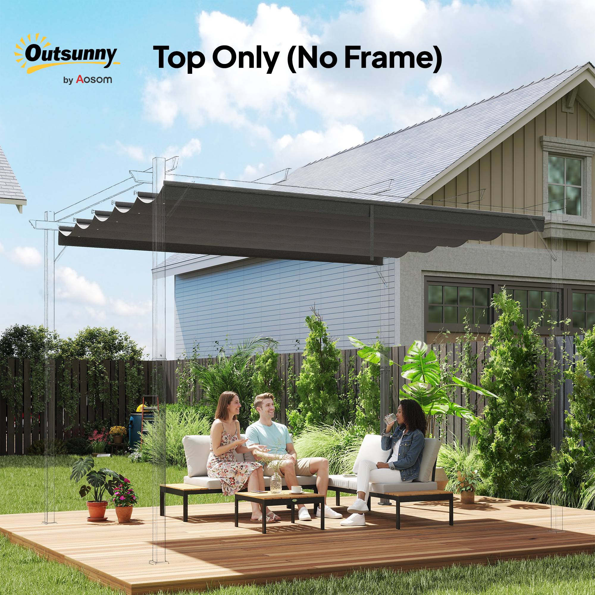 Outsunny - Toile de toit 4x3m pour pergola tonnelle rétractable gris clair - Outsunny - Image 10