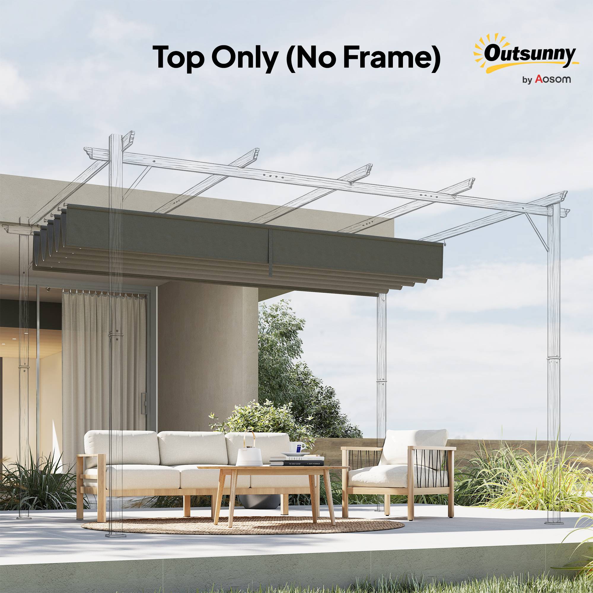 Outsunny - Toile de toit 4x3m pour pergola tonnelle rétractable gris clair - Outsunny - Image 8