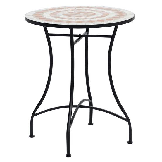 Table de jardin ronde en mosaïque de céramique pour terrasse ou balcon, Φ60x71cm - Image 1