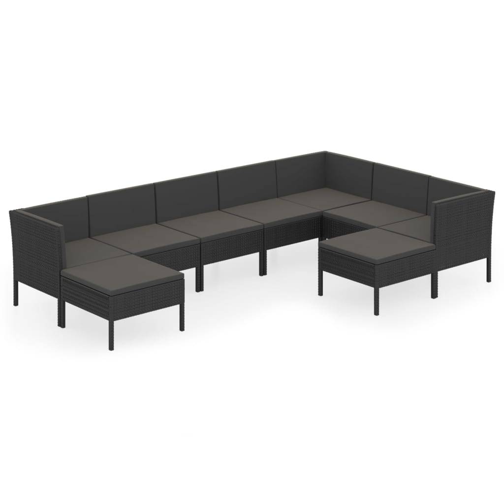 Helloshop26 - Salon de jardin meuble d'extérieur ensemble de mobilier 9 pièces avec coussins résine tressée noir - Imagen 1