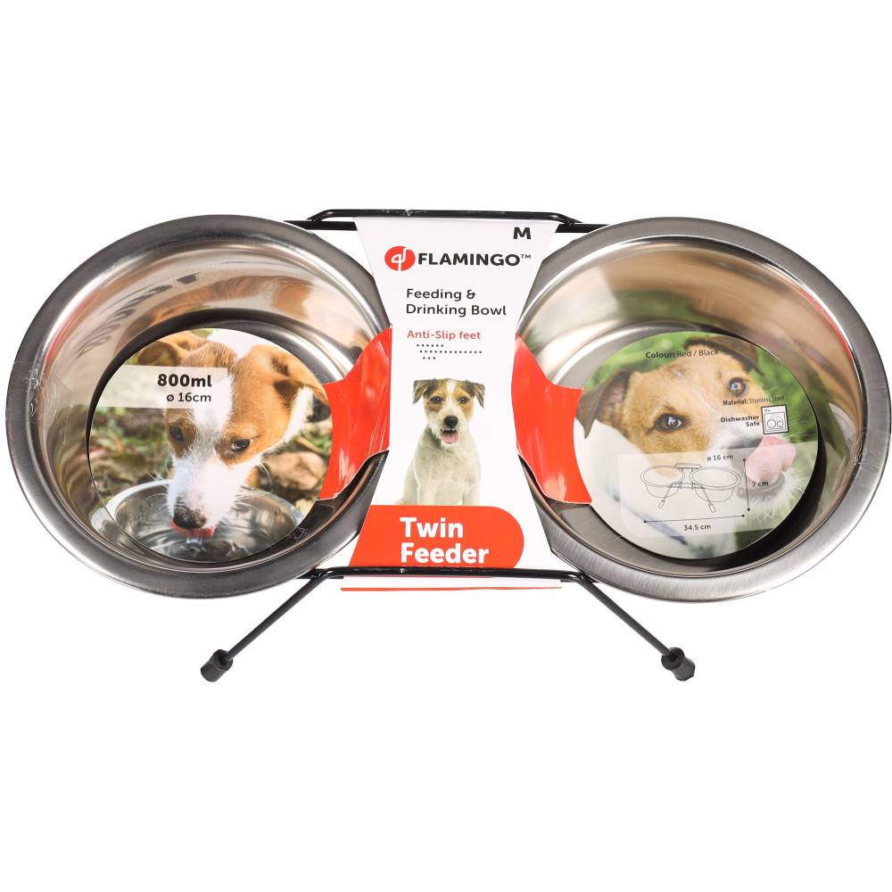 Ecuelle duo ø 16 cm. 800 ml. avec support Arjun. M . pour chien - Image 5