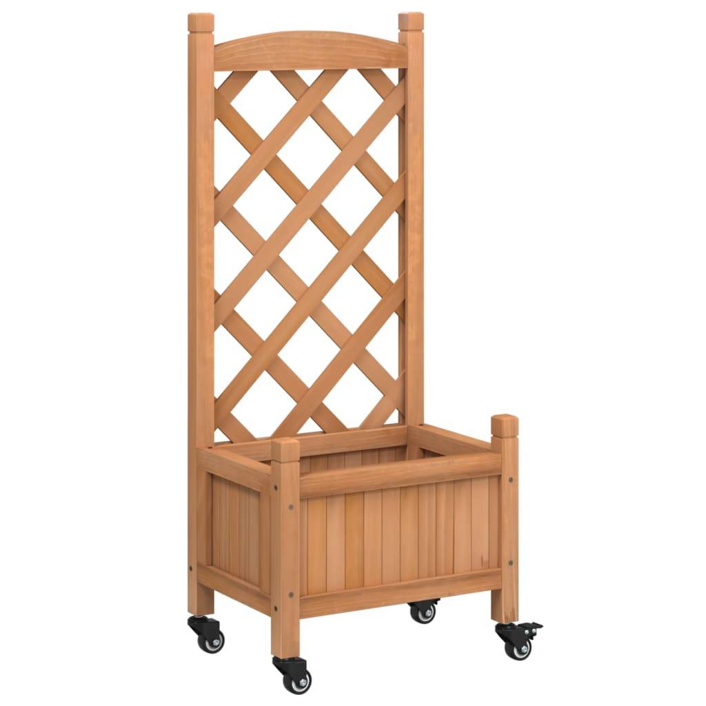 Jardinière avec treillis et roues bois de sapin marron 40 x 30 x 97.5 cm - PANGIVO - Image 2