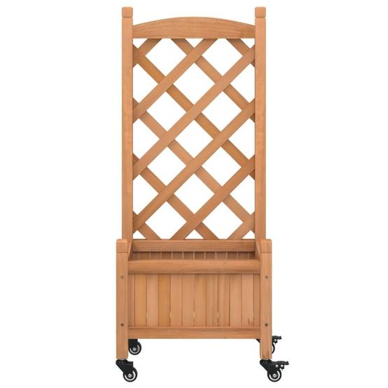 Jardinière avec treillis et roues bois de sapin marron 40 x 30 x 97.5 cm - PANGIVO - Image 4