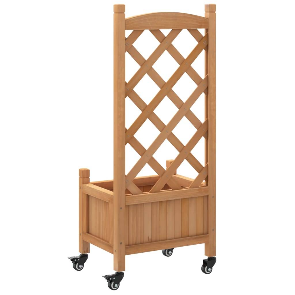 Jardinière avec treillis et roues bois de sapin marron 40 x 30 x 97.5 cm - PANGIVO - Image 6