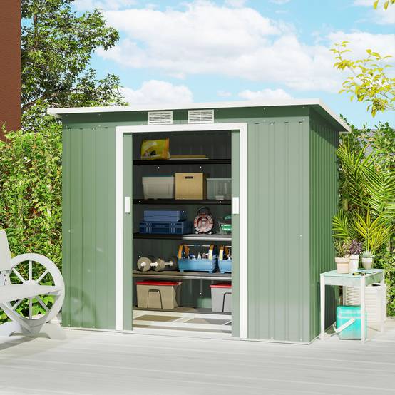 Remise de jardin acier galvanisé extérieur rangement 213x130cm vert olive - ComfortXL Outdoor Living - Image 3