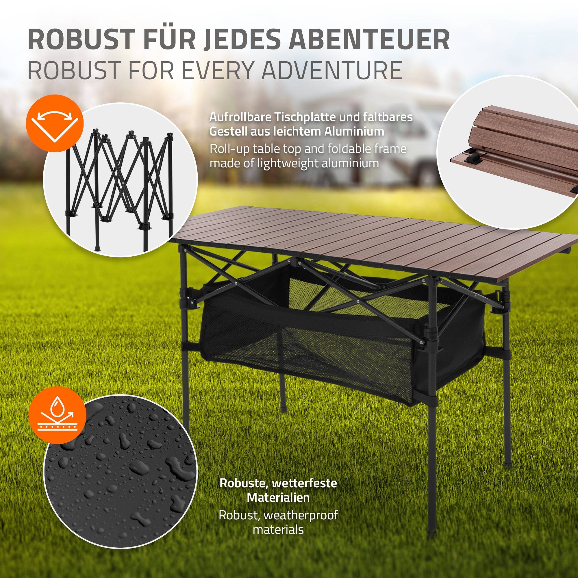 Table De Camping Pliante Eris-car – Plateau Aluminium Beige – Sac De Transport Inclus