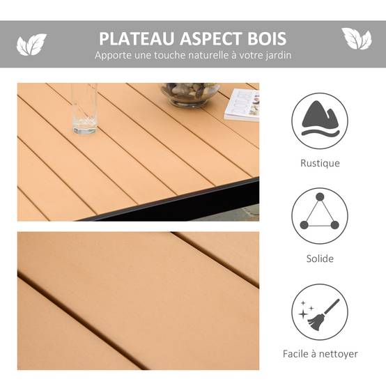 Table à manger jardin aluminium terrasse repas extérieur aspect bois 140 cm - ComfortXL Outdoor Living - Image 6
