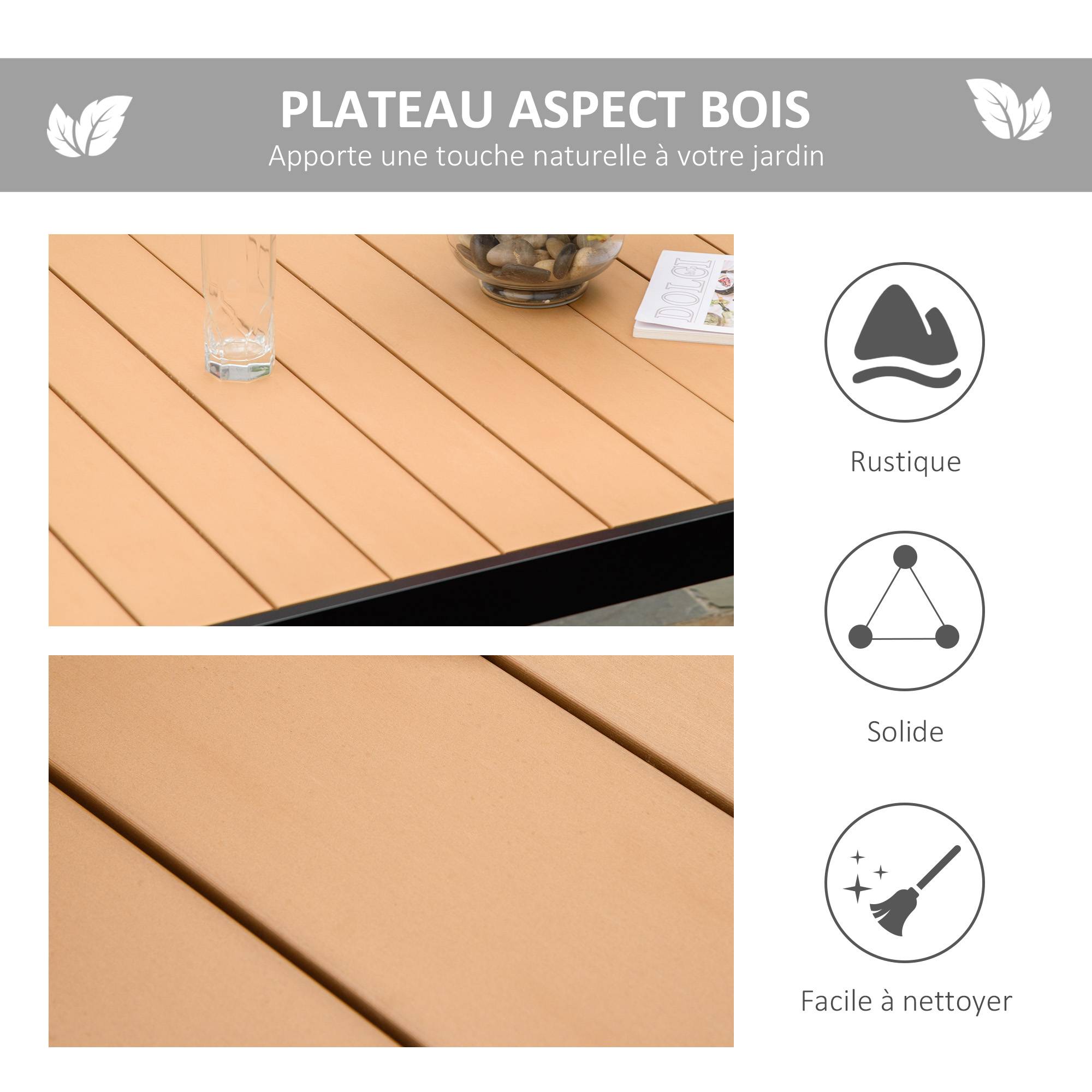 Table à manger jardin aluminium terrasse repas extérieur aspect bois 140 cm - ComfortXL Outdoor Living - Image 6