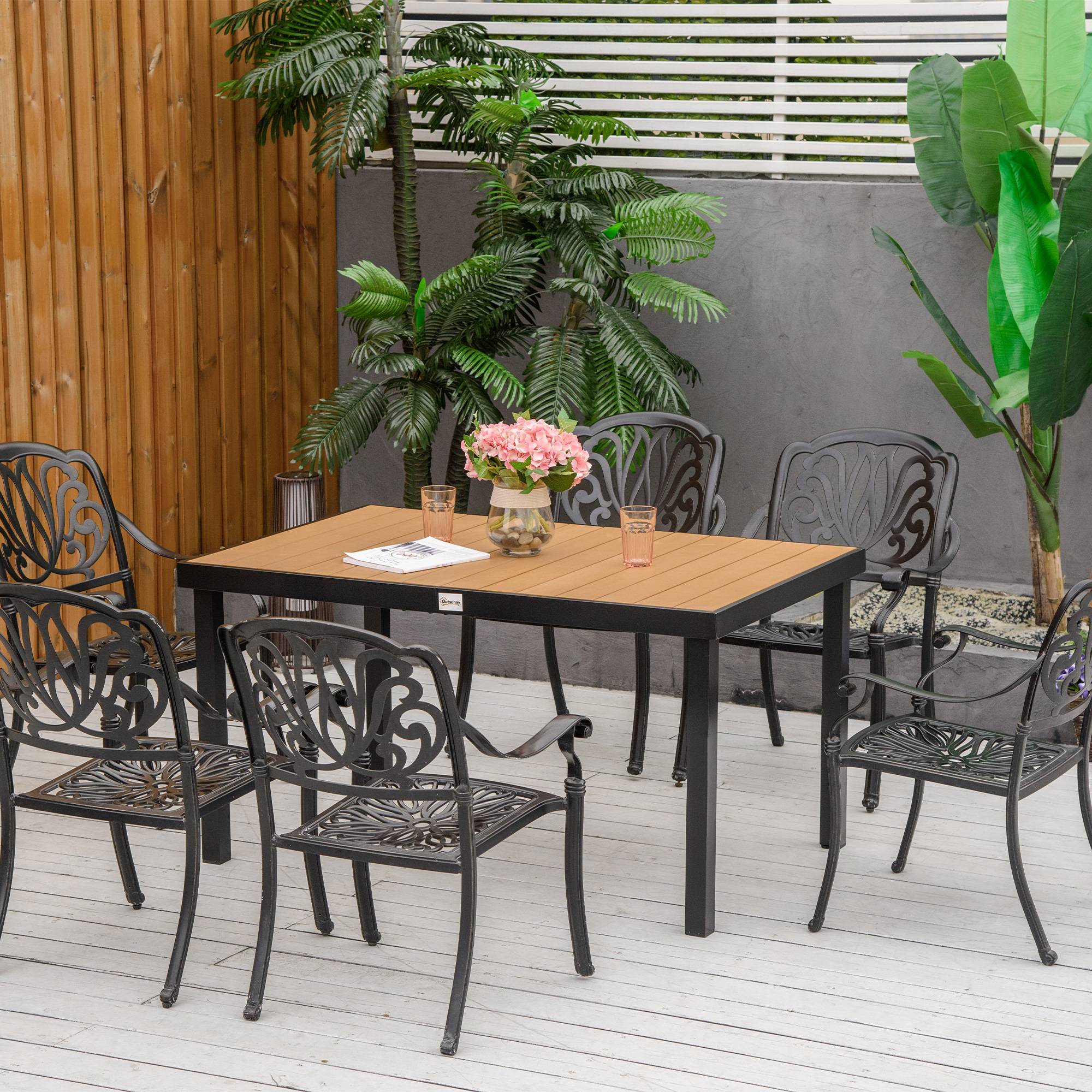 Table à manger jardin aluminium terrasse repas extérieur aspect bois 140 cm - ComfortXL Outdoor Living - Image 4