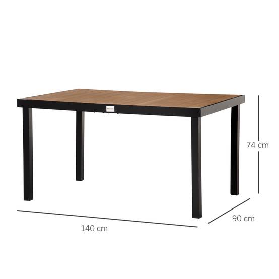 Table à manger jardin aluminium terrasse repas extérieur aspect bois 140 cm - ComfortXL Outdoor Living - Image 5