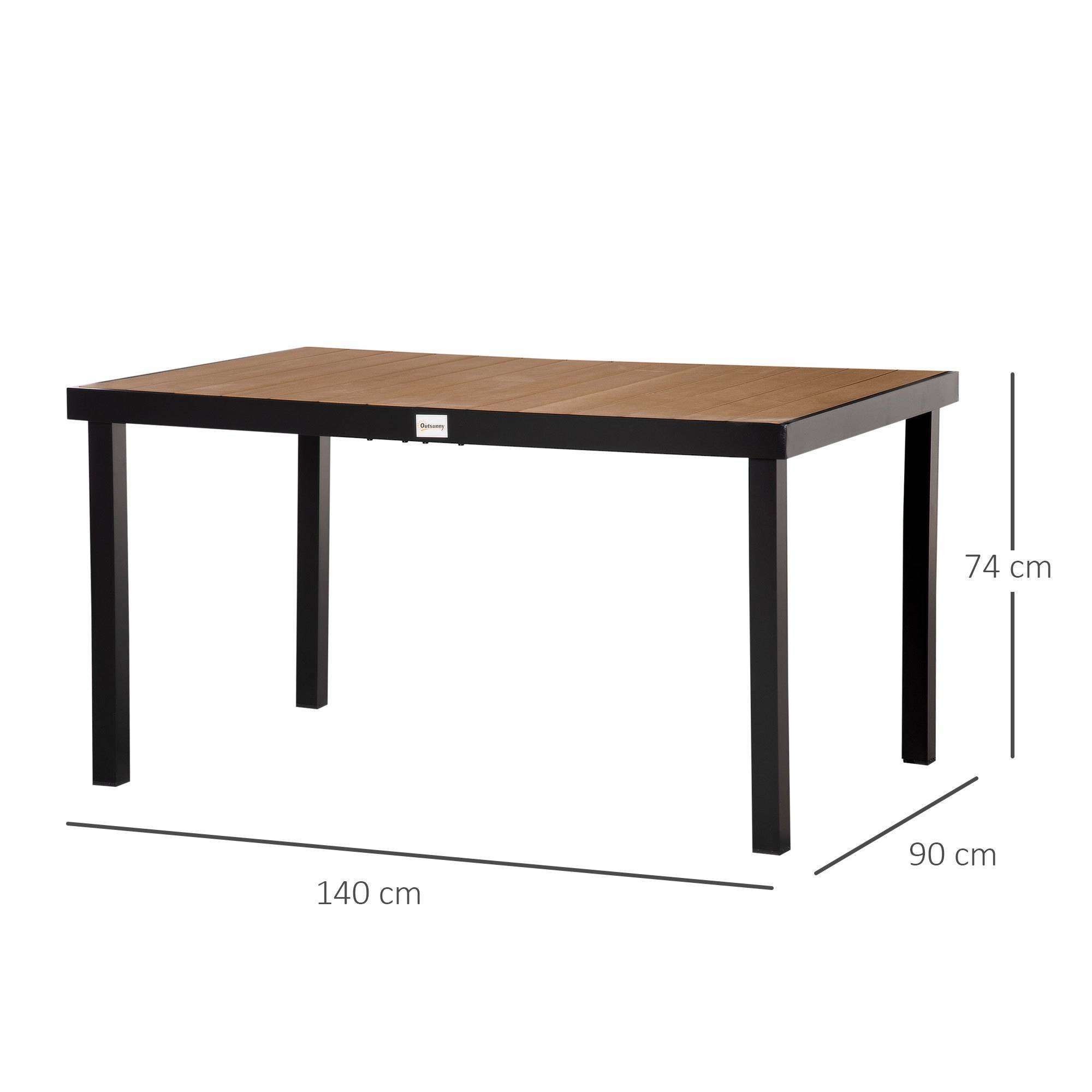 Table à manger jardin aluminium terrasse repas extérieur aspect bois 140 cm - ComfortXL Outdoor Living - Image 5