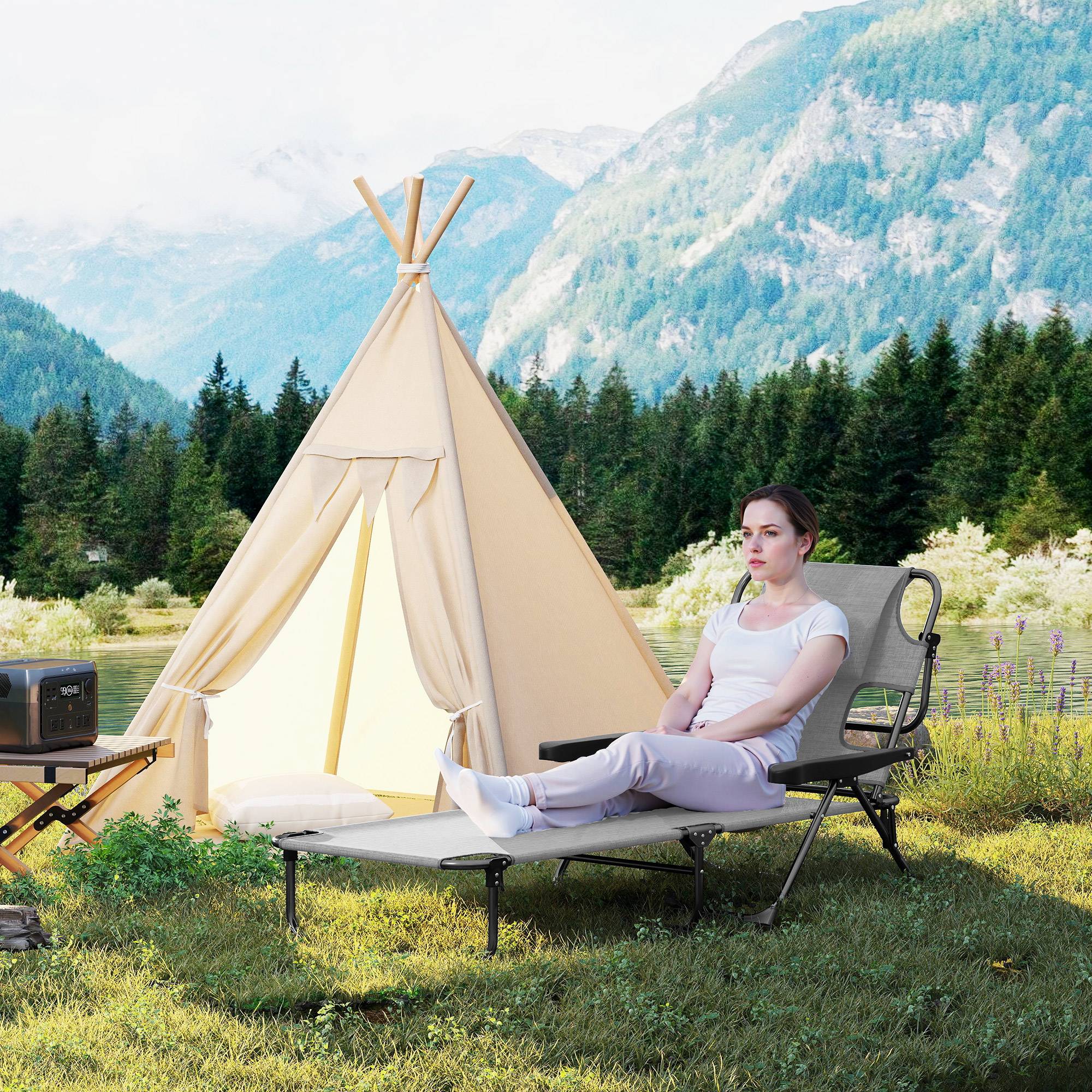 Outsunny Chaise Longue Pliante de Jardin Dossier Inclinable 4 niveaux