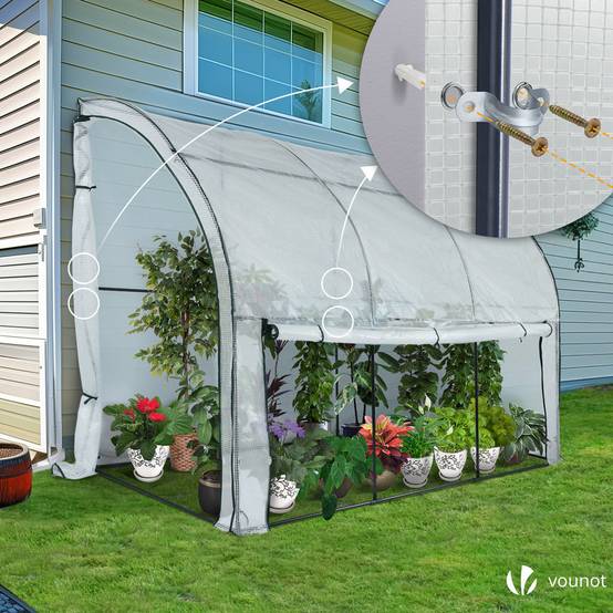 Serre d'hivernage murale adossée 300x100x180cm blanc - Bâche PE imperméable, anti-UV - Balcon, terrasse, jardin - Image 6