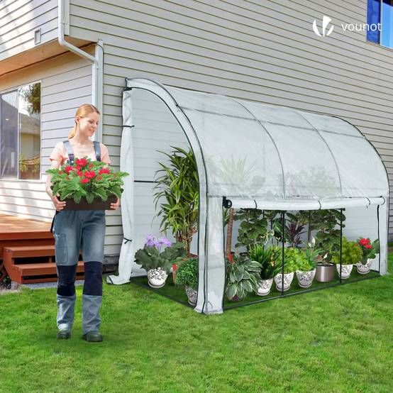Serre d'hivernage murale adossée 300x100x180cm blanc - Bâche PE imperméable, anti-UV - Balcon, terrasse, jardin - Image 2
